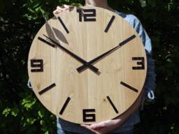 Farmhouse Wall Clock , Large Oak Clock, Black Numbers Gloss, Wood Wood 19