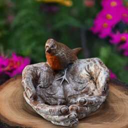 Outdoor Bird Statue Concrete Sn Hands Sculpture Garden Figure Handmade Decor Front Door Ornament Bird Lover Gift Yard Art - thumbnail 1