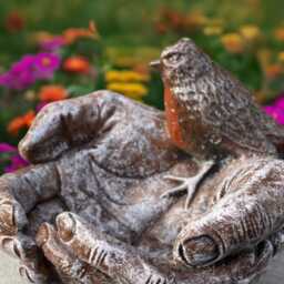 Outdoor Bird Statue Concrete Sn Hands Sculpture Garden Figure Handmade Decor Front Door Ornament Bird Lover Gift Yard Art - thumbnail 3
