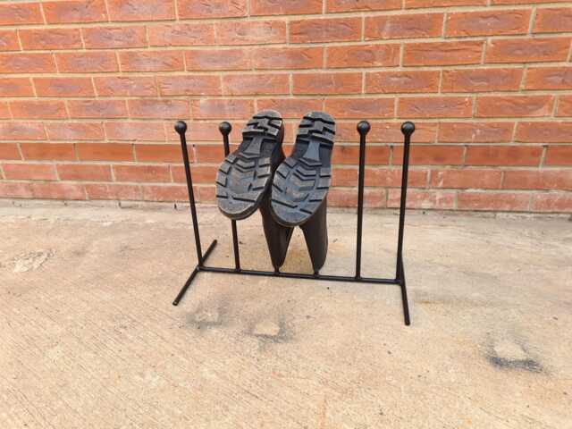 Handmade 3 Pair Wellington Boot Welly Rack Stand Storage Black Wrought Iron Steel Metal Welded Free Standing - image 1