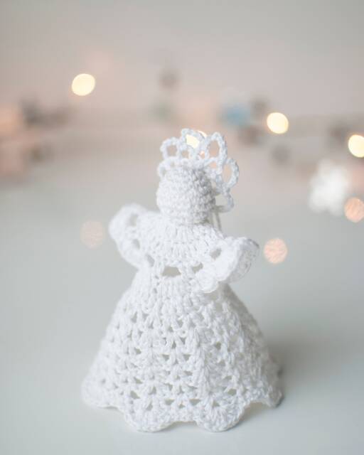 Handmade Crochet Angel Christmas Ornament White Cotton Decor - image 1