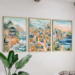 Busan South Korea Poster Set Of 3, Vintage Inspired Coastal City Wall Art, Neutral Travel Prints - thumbnail 3