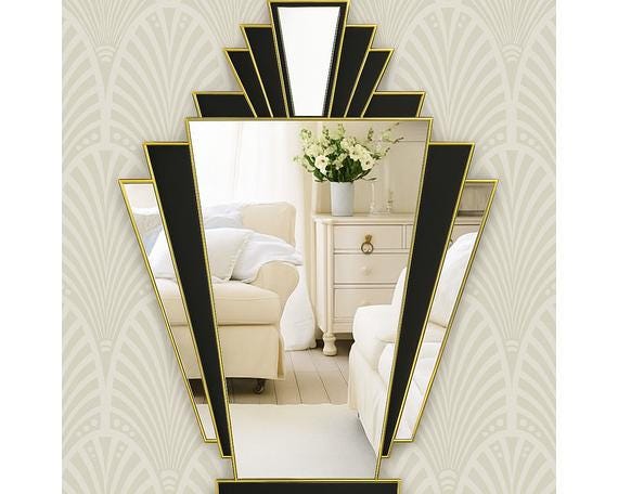 Babushka Art Deco Gold Handmade Fan Wall Mirror - image 1