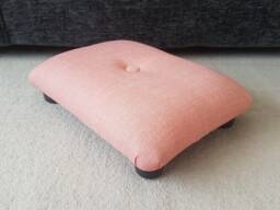 Handmade Low Footstool Salmon Linen Look Upholstered Footrest With Button, Ud