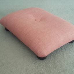 Handmade Low Footstool Salmon Linen Look Upholstered Footrest With Button, Ud - thumbnail 4