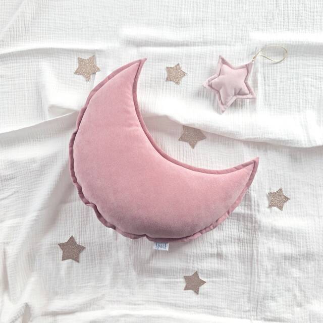 Dusty Pink Velvet Moon Pillow, Crescent Cushion - image 1