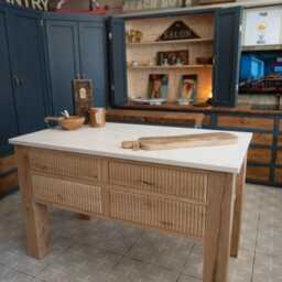 Bespoke Oak Fluttered Kitchen Island With Stone Worktops - thumbnail 3