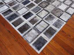 Cowhide Patchwork Rug Gray Shades & Rectangles - Custom Handmade - thumbnail 1