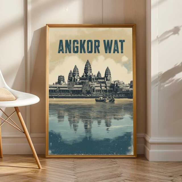 Angkor Wat Travel Poster Vintage Cambodian Temple Art Print - image 1