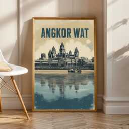 Angkor Wat Travel Poster Vintage Cambodian Temple Art Print - thumbnail 1