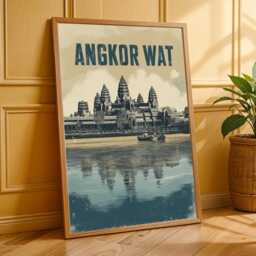 Angkor Wat Travel Poster Vintage Cambodian Temple Art Print - thumbnail 3