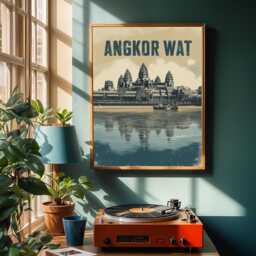 Angkor Wat Travel Poster Vintage Cambodian Temple Art Print - thumbnail 2