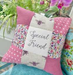 Special Friend Patchwork Cushion Embroidered Floral Gift - thumbnail 1