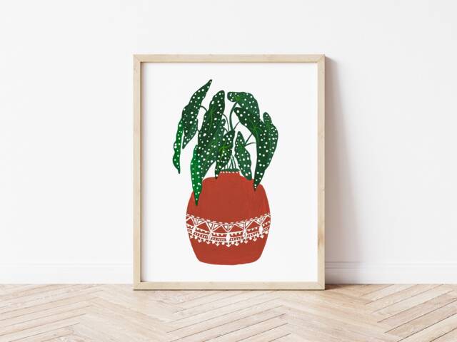 Modern Art, Begonia Maculata Art Print, Botanical Wall Polkadot Plant Boho Poster, Gift For Women, Mothers Day - image 1