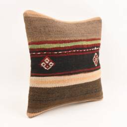 Handmade Kilim Pillow Cover Bohemian Throw Pillow, 16x16 - thumbnail 3