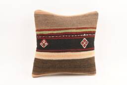 Handmade Kilim Pillow Cover Bohemian Throw Pillow, 16x16 - thumbnail 1