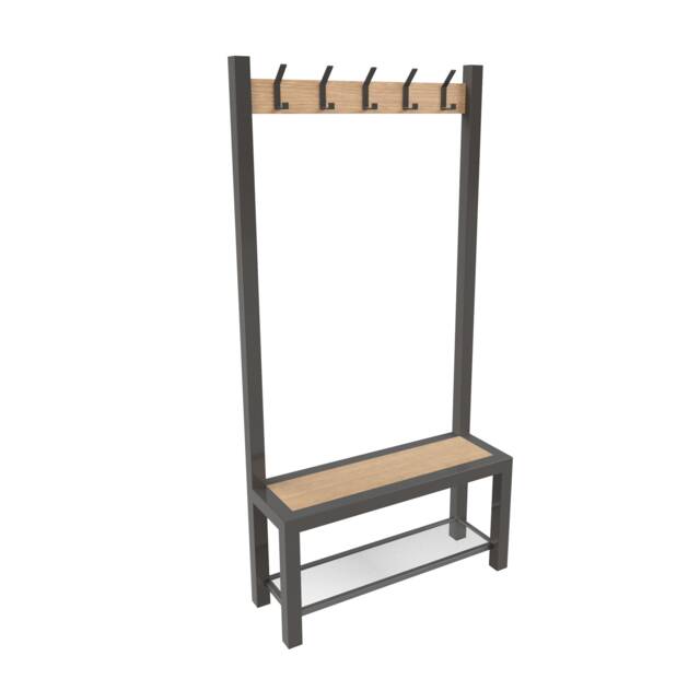 Industrial Hallway Bench With Oak Seat - Steel Frame, Shoe Storage, Coat Rack - image 1