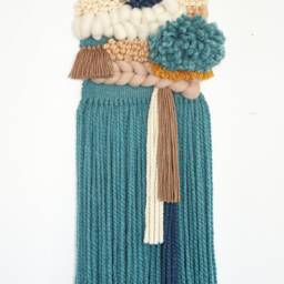 Handcrafted Woven Wall Hanging Boho Textile Art, Blue & Warm Tones - thumbnail 2