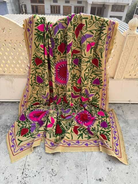 Hand-Embroidered Cotton Suzani Quilt - Artisan Folk Textile, Colorful Bohemian Throw Blanket, Bedspread - image 1