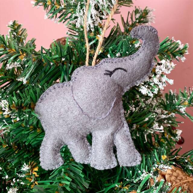 Handmade Smiling Elephant Felt Decoration, Stuffed Decorations, Animal Ornament, Christmas Ornaments, Tree Decoration - image 1