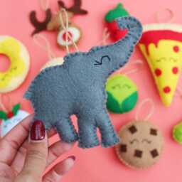 Handmade Smiling Elephant Felt Decoration, Stuffed Decorations, Animal Ornament, Christmas Ornaments, Tree Decoration - thumbnail 2