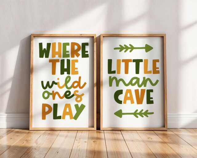Boys Print Set - Little Man Cave Where The Wild Ones Play Bedroom Prints Nursery Playroom Unframed - image 1