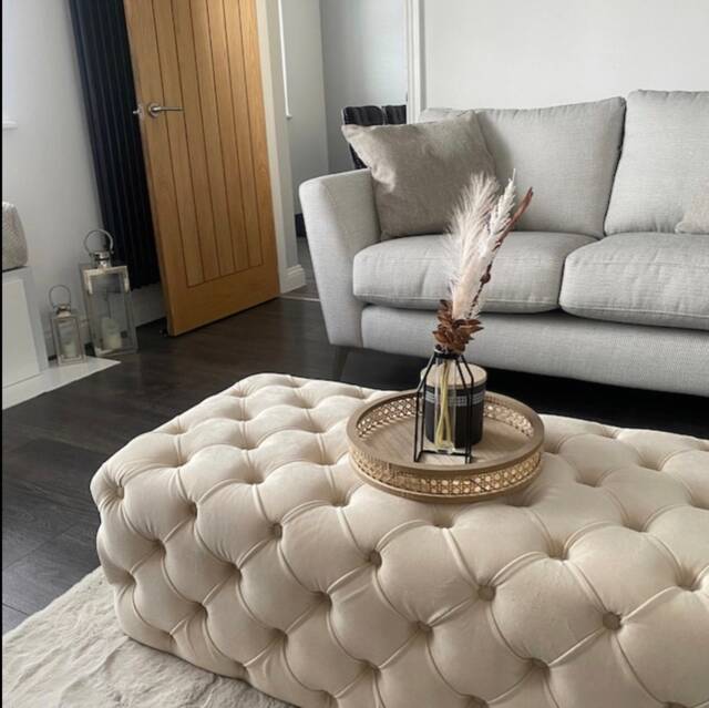 Large Fully Upholstered Designer Soft & Thick Padded Footstool Coffee Table in Plush Velvet - image 1