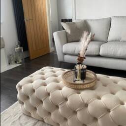 Large Fully Upholstered Designer Soft & Thick Padded Footstool Coffee Table in Plush Velvet