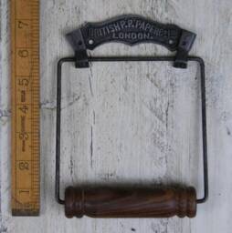 For??t British Paper Co. Vintage Industrial Rustic Hand Forged Wood Handle Toilet Roll Holder in Antique Iron