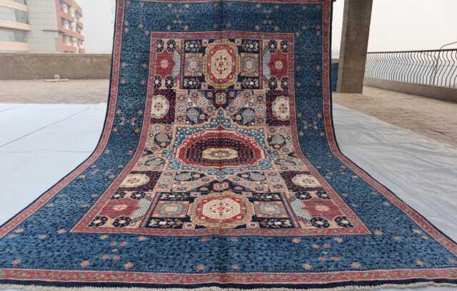 6'2x9'4 Luxury Navy Blue Mamluk Design Rug, Medallion Tekke Farmhouse Area Afghan Brand Kazak Bedroom Office D??cor Rug - image 1