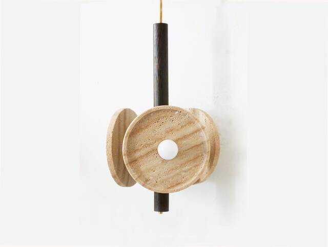 Travertine & Wenge Wood Triple Chandelier Kitchen Island Lighting - image 1