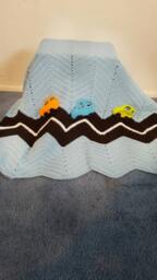 Light Blue Crochet Baby Blanket. Orange Green Cars. Crochet Baby Throw. Handmade Afghan.crochet Afghan. Gift