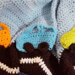 Light Blue Crochet Baby Blanket. Orange Green Cars. Crochet Baby Throw. Handmade Afghan.crochet Afghan. Gift - thumbnail 2