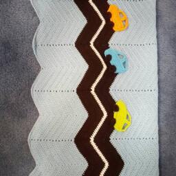Light Blue Crochet Baby Blanket. Orange Green Cars. Crochet Baby Throw. Handmade Afghan.crochet Afghan. Gift - thumbnail 3