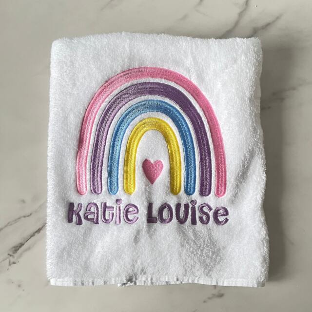 Personalised Kids Swimming Towel - Rainbow Theme Cotton Embroidered Lesson - image 1