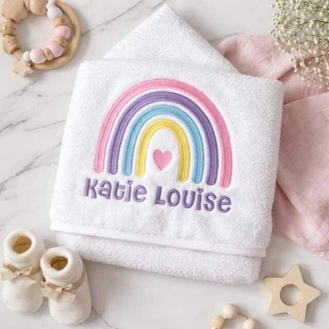 Personalised Kids Swimming Towel - Rainbow Theme Cotton Embroidered Lesson - image 1