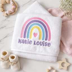 Personalised Kids Swimming Towel - Rainbow Theme Cotton Embroidered Lesson