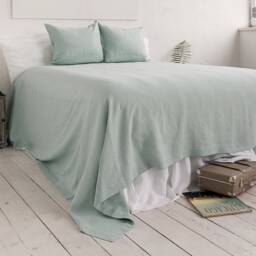 Duck Egg Blue Linen Bedspread - Light King/Queen Size Bed Cover Heavier Throw Colour - thumbnail 3