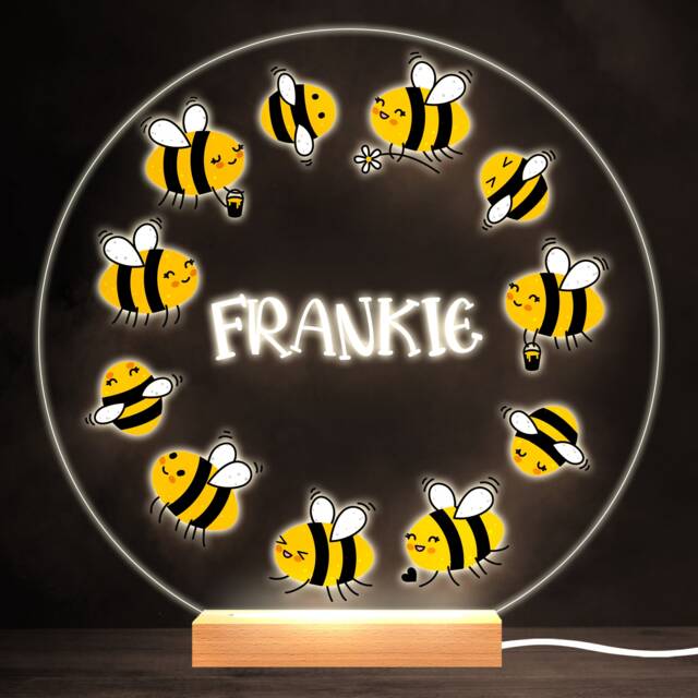 Happy Bees Colourful Round Personalised Gift Warm White Led Lamp Night Light - Bedroom - image 1
