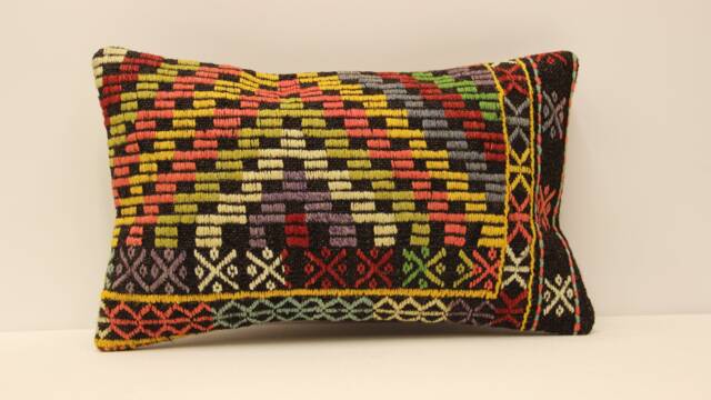 Lumbar Pillow 12x20 Turkish Kilim Cover, Handmade Home Living Design Boho Pillow, Vintage Rustic Throw Covers Old Cushion, 4Oef-437 - image 1