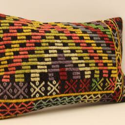 Lumbar Pillow 12x20 Turkish Kilim Cover, Handmade Home Living Design Boho Pillow, Vintage Rustic Throw Covers Old Cushion, 4Oef-437 - thumbnail 2