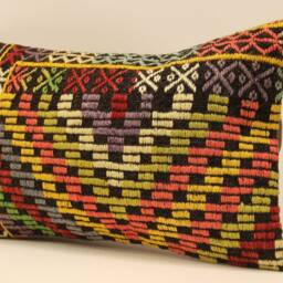 Lumbar Pillow 12x20 Turkish Kilim Cover, Handmade Home Living Design Boho Pillow, Vintage Rustic Throw Covers Old Cushion, 4Oef-437 - thumbnail 3