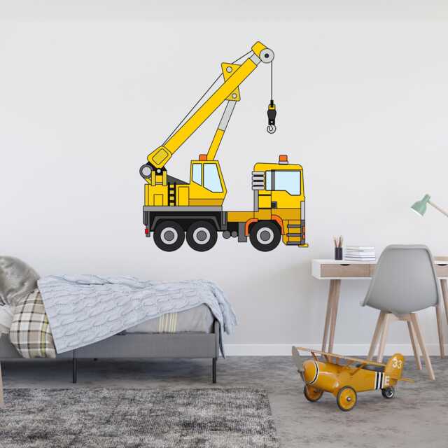 Auto Crane Sticker Construction Wall Decal Kids Room Decor Truck Gift For Boy - image 1