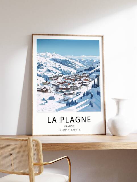 La Plagne France Ski Poster Vintage Winter Sport Travel Print - image 1