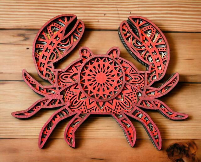 Layered Wood Crab Mandala Handcrafted Coastal Wall Art - image 1