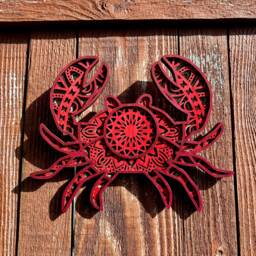 Layered Wood Crab Mandala Handcrafted Coastal Wall Art - thumbnail 2