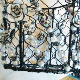 Handmade Beaded Hanging Basket White Roses, Crystal Suncatcher - thumbnail 4