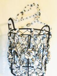 Handmade Beaded Hanging Basket White Roses, Crystal Suncatcher - thumbnail 1