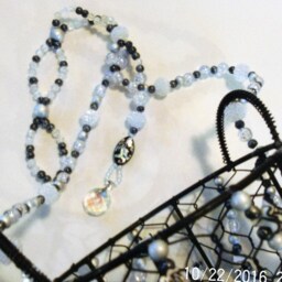 Handmade Beaded Hanging Basket White Roses, Crystal Suncatcher - thumbnail 3