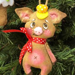 Set Of 5 Christmas Textile Ornaments Hand Painted Ginger Bread Scent Decor The Three Little Pigs Holiday Tree Ornament One A Kind Ready - thumbnail 3